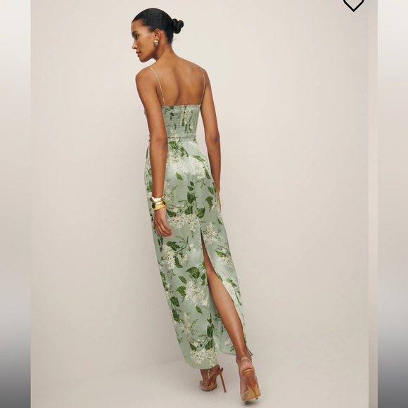 Reformation Frankie Silk Dress in Sage Green - Picture 3 of 5